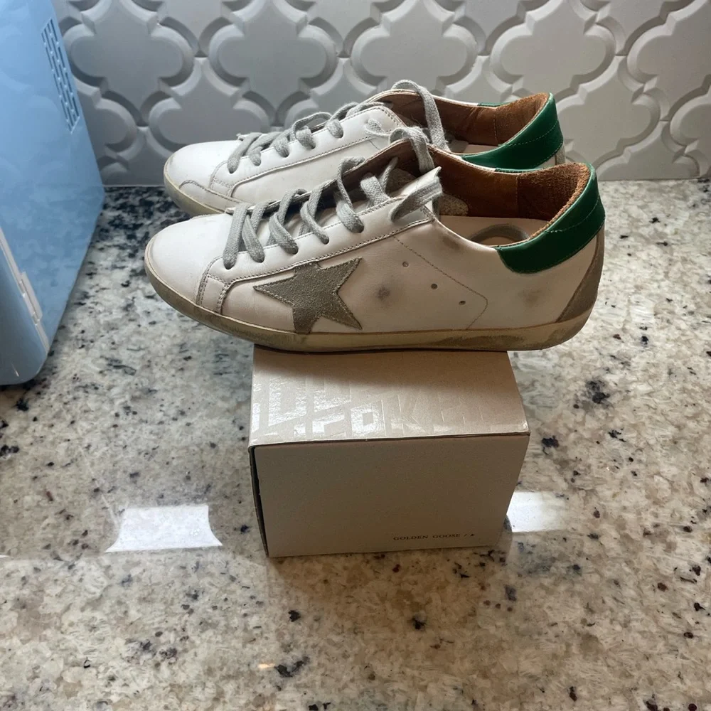 Golden Goose Super-Star Sneakers with Brown and Green Accents - Picture 4 of 9